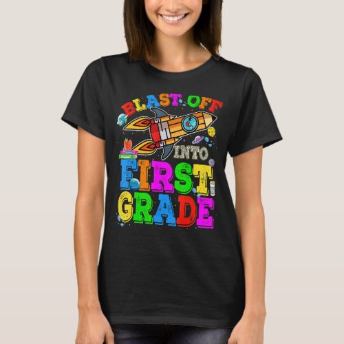 Back To School Student Blasting Off Into 1st Grade T_Shirt