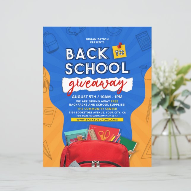 Back To School Supply Backpack Giveaway Flyer Zazzle