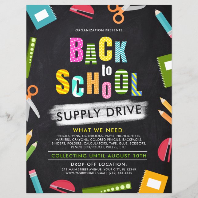 Back To School Supply Drive Chalk Streak Flyer (Front)