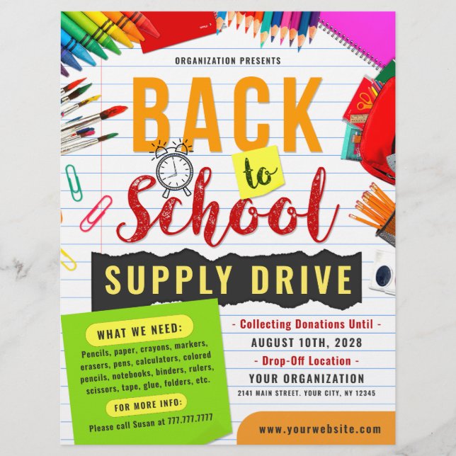Back To School Supply Drive Fundraiser Flyer (Front)
