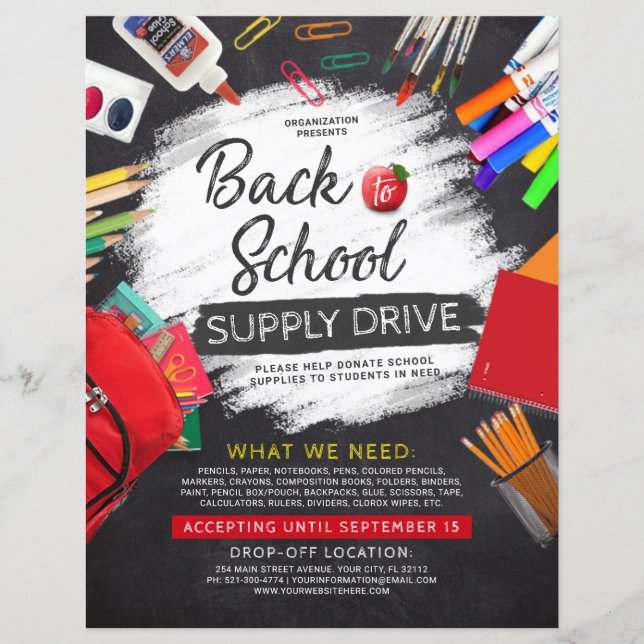Back To School Supply Drive Fundraiser Flyer (Front)