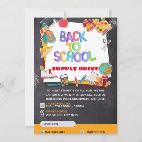 Back to School Supply Drive Fundraiser Flyer Invitation