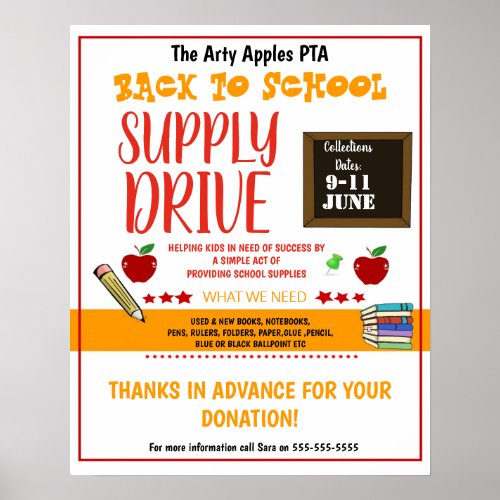 back to school supply drive fundraiser FLYER Poster