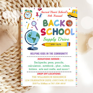 Back To School Supply Drive Party Invitation