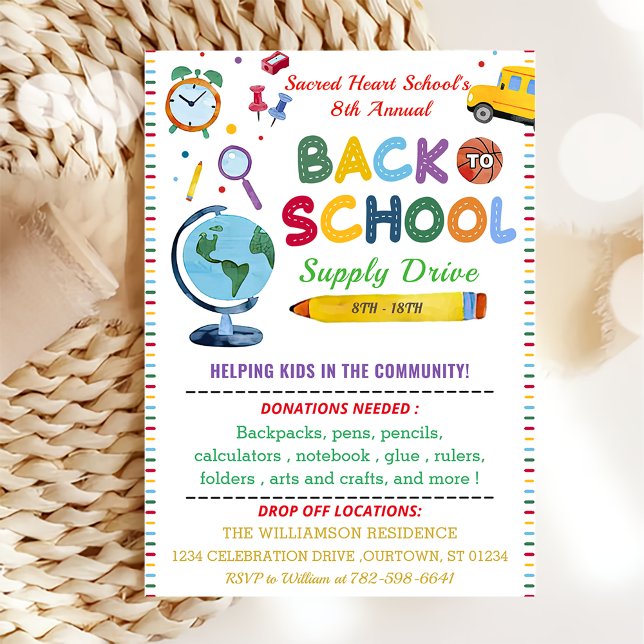 Back To School Supply Drive Party Invitation (Creator Uploaded)