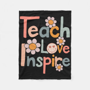 Back To School Teach Love Inspire Retro Teachers W Fleece Blanket