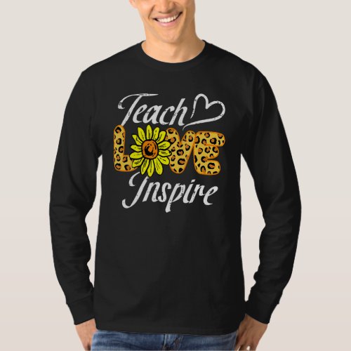 Back to School Teach Love Inspire Sunflower Leopar T_Shirt