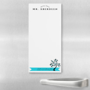 Back To School Teacher Blue Floral Tree Custom Magnetic Notepad