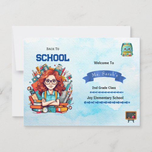 Back to School Teacher Blue Watercolor Custom Postcard