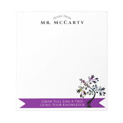 Back To School Teacher Colorful Floral Tree Custom Notepad