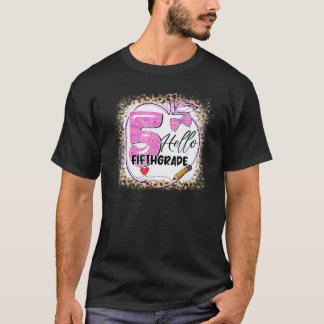Back To School Teacher Hello 5th Grade Leopard Ble T-Shirt