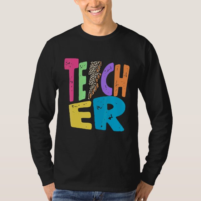 Back To School Teacher Leopard Thunder Motivationa T-Shirt (Front)