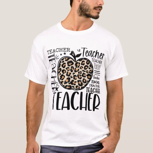 Back To School Teacher Life Apple Leopard Teacher  T_Shirt