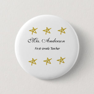Back to school teacher name golden stars appreciat button