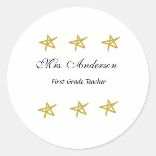 Back to school teacher name golden stars appreciat classic round sticker