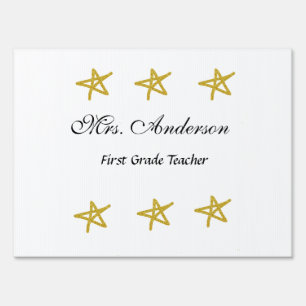 Back to school teacher name golden stars appreciat sign