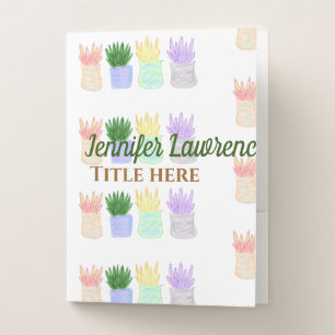Back to school teacher name title succulents plant pocket folder