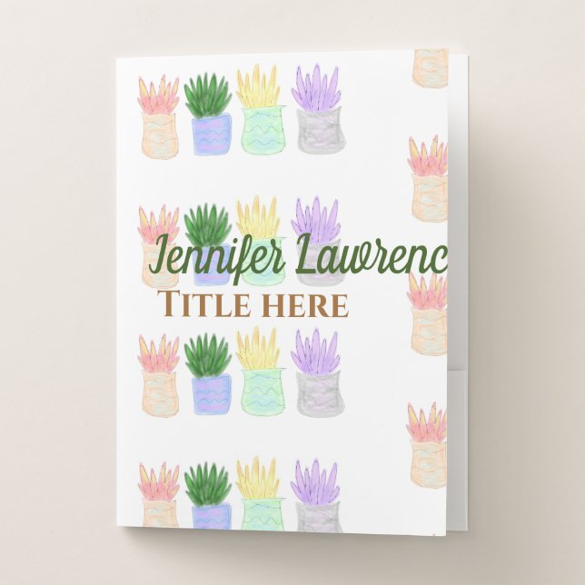 Back to school teacher name title succulents plant pocket folder (Front)