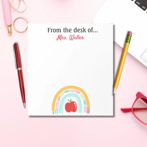 Back to school teacher personalized rainbow apple notepad