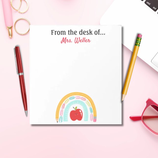 Back to school teacher personalized rainbow apple notepad (Creator Uploaded)