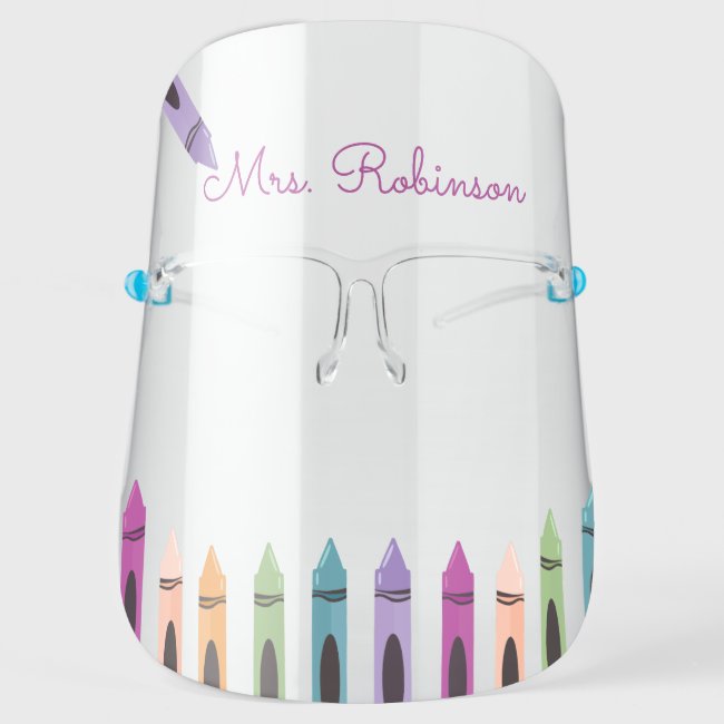 Back To School Teacher Rainbow Color Crayon Face Shield