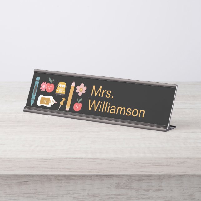 Back To School Teacher School Supplies Personalize Desk Name Plate (Front)