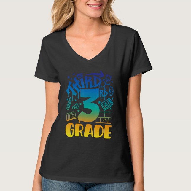 Back To School Third 3rd Grade Teacher Boys Graffi T-Shirt (Front)
