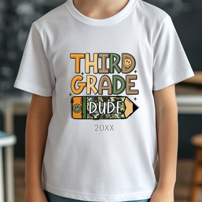 Back to School Third Grade Dude Camo Boy T-Shirt (Creator Uploaded)
