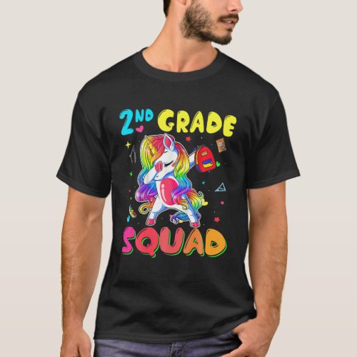 Back To School Unicorn Dabbing 2Nd Grade Kids Seco T_Shirt