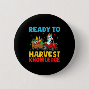 Back To School Unicorn Farming Tractor Farmer Kids Button