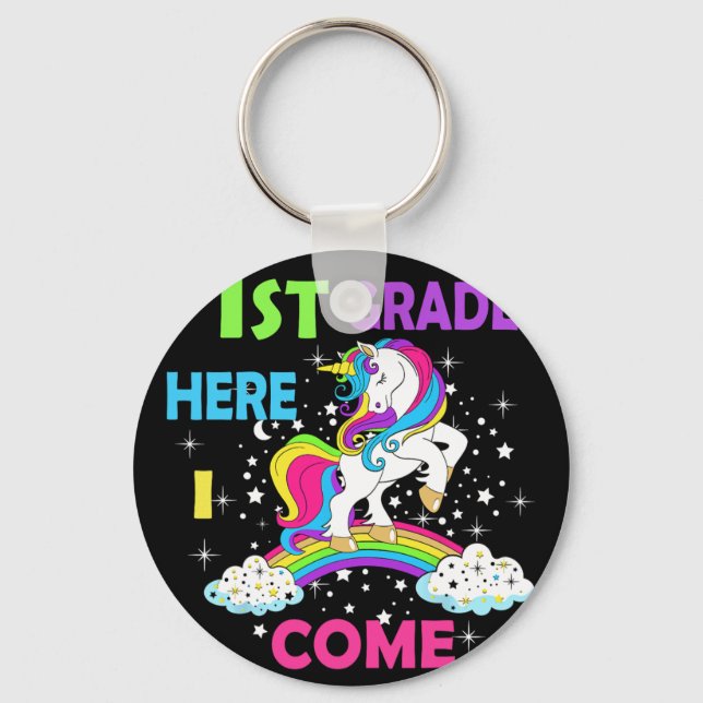 Back To School Unicorn Hello First Day Of First Gr Keychain (Front)