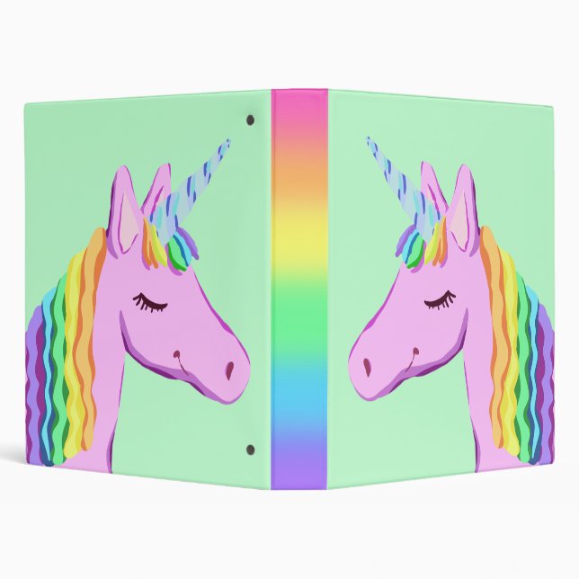 Back To School Unicorn Rainbow 3 Ring Binder (Background)