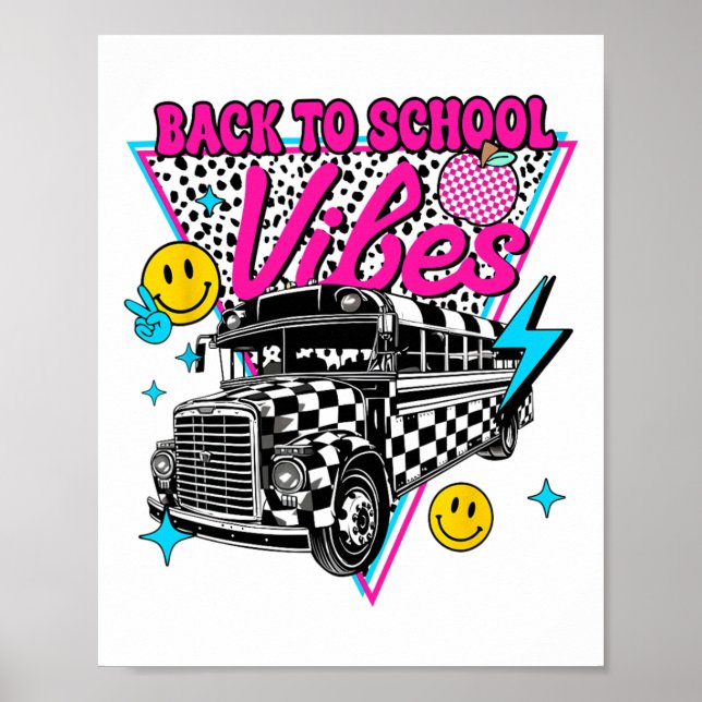 Back To School Vibes School Bus Preppy Teacher Stu Poster (Front)