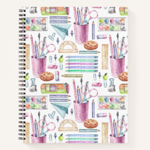 Back to school watercolor academic supplies notebook