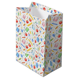 Back to School Watercolor Supplies Pattern Medium Gift Bag