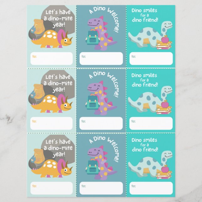 Back to School Welcome Dinosaur Tag Printable (Front)