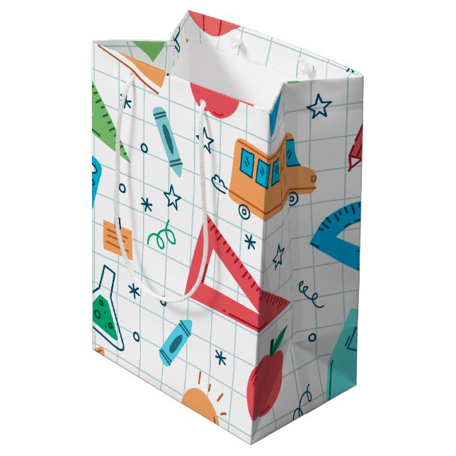Back to school white supplies medium gift bag (Back Angled)
