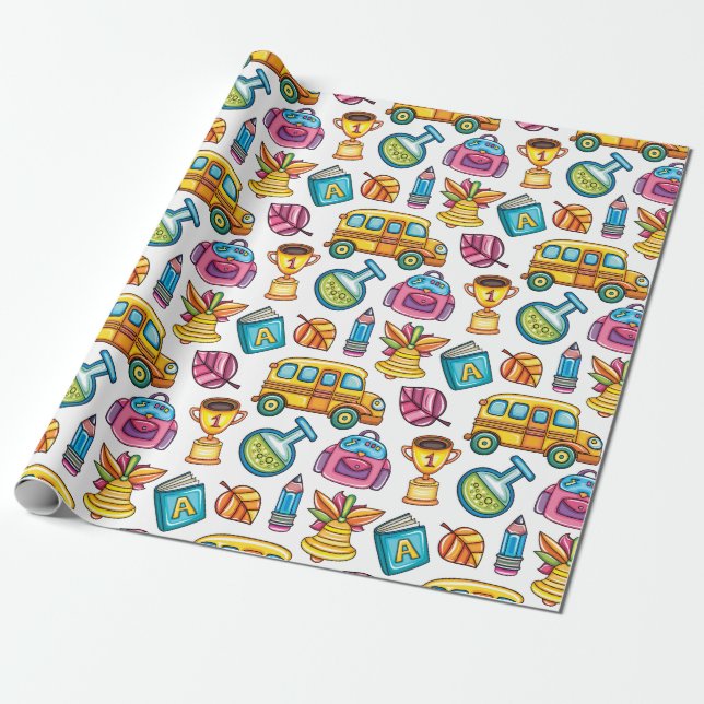 Back To School Wrapping Paper (Unrolled)