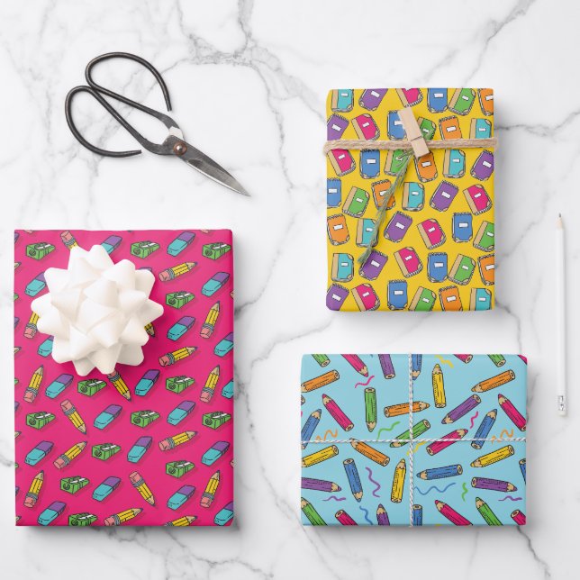 back to school Wrapping Paper Flat Sheet Set of 3 (Front)