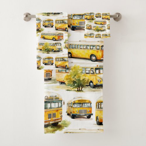 Back To School Yellow Bus Kids Cute Unusual Bath Towel Set