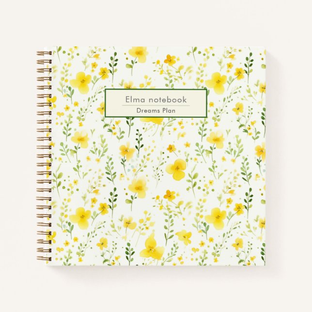 Back to school yellow wildflower pattern floral  notebook (Front)