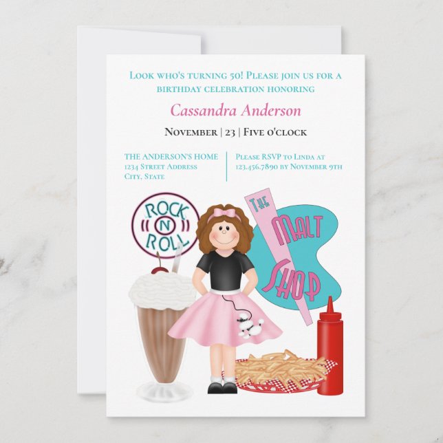 Back to the 50's Birthday Invitation (Front)