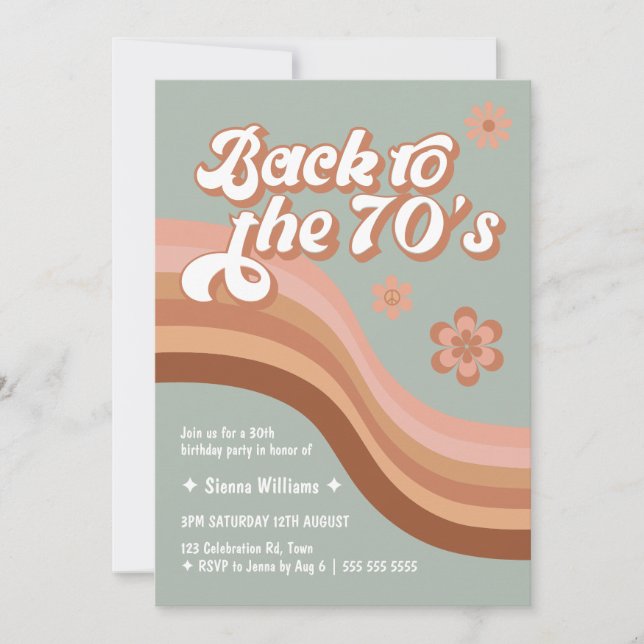 Back to the 70's Groovy Retro Any Age Birthday Invitation (Front)