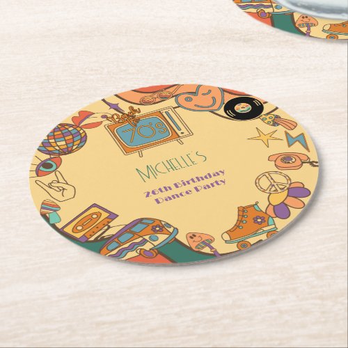 Back to the 70s retro groovy adults birthday round paper coaster