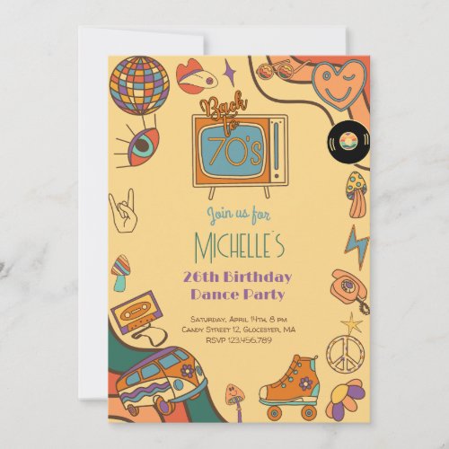 Back to the 70s retro groovy birthday invitation