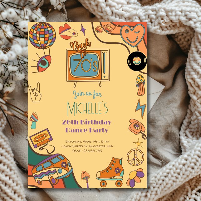 Back to the 70's retro groovy birthday invitation (Creator Uploaded)