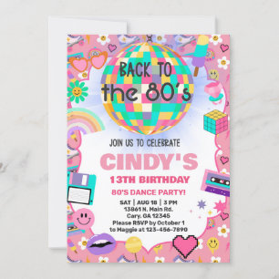 Back to the 80's Retro Girl birthday invite. Invitation
