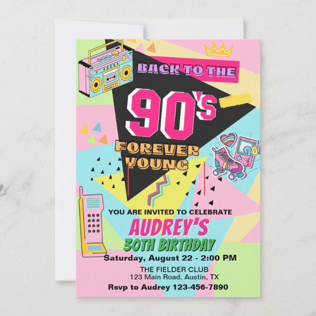 Back To The 90's Adult Birthday Party Invitation (Front)
