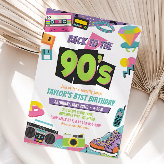 Back to the 90s Birthday Party Invitation Retro | Zazzle