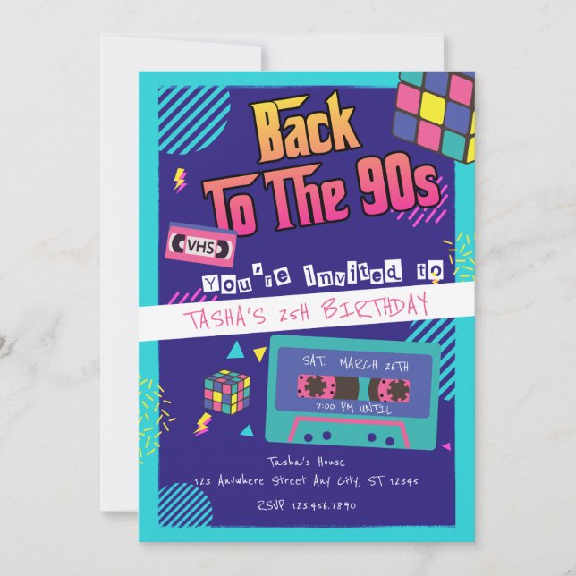 Back to the 90s Modern Retro Birthday  Invitation (Front)